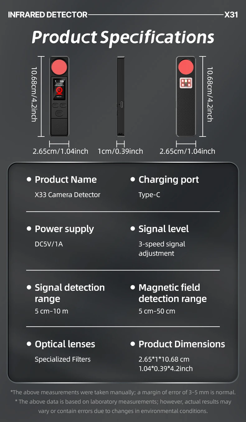 Hidden Camera Signal Detector/WiFi Scanner Hidden Device Detector/Anti-Spy Camera Finder/GPS Tracker/Multiple Modes for Hotel