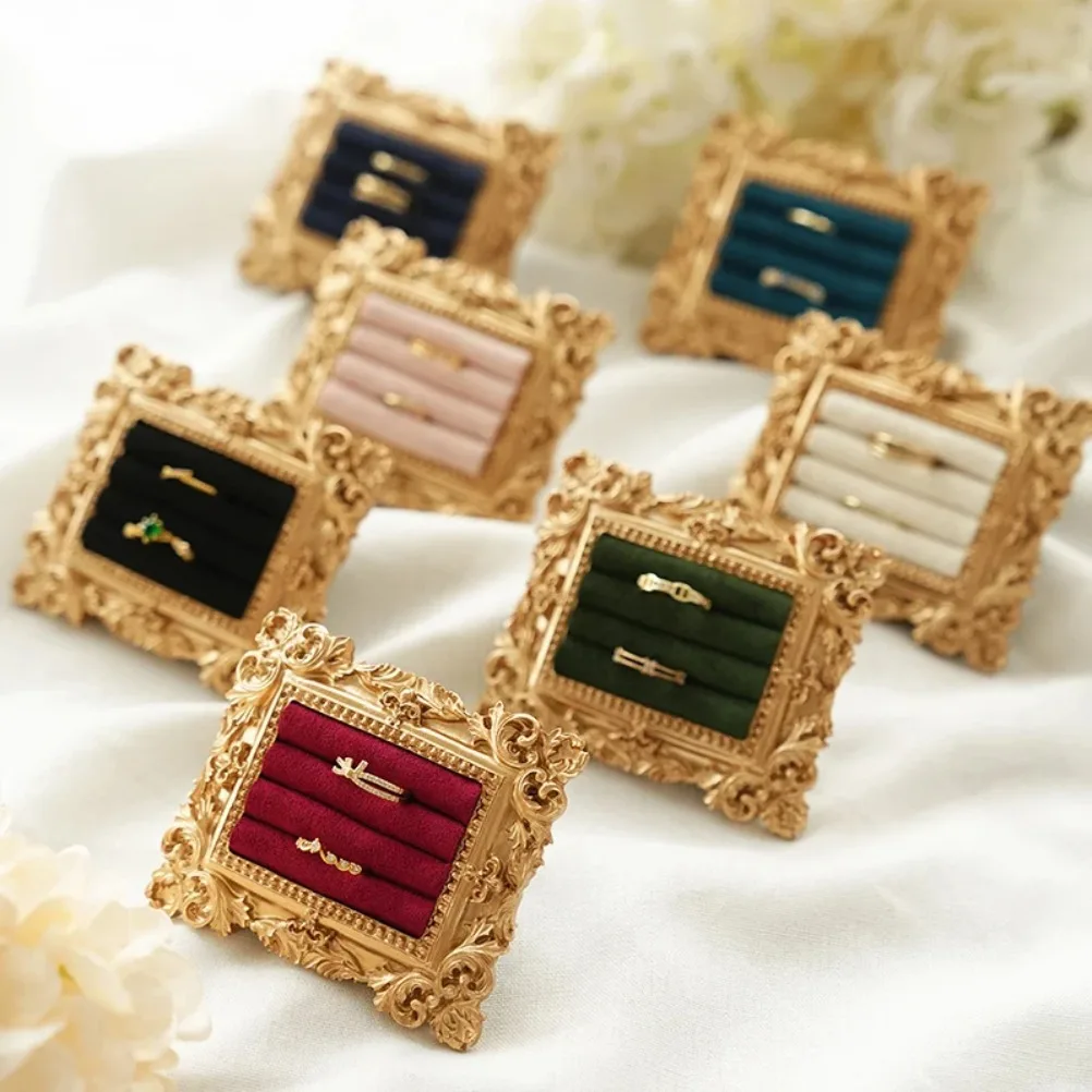 Retro Ring Storage Tray Square Photo Frame Display Shelf Ring Earring Storage Rack Jewelry Shop Display Rack Home Decoration