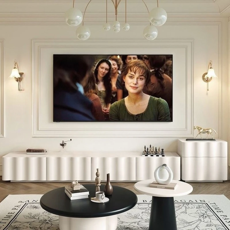 

French retro TV cabinet coffee table combination creamy style high-end small apartment living room floor-to-ceiling TV cabinet