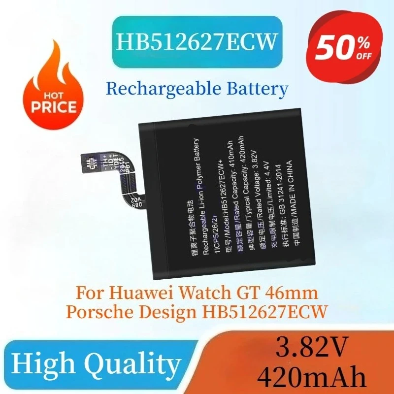 

New High Quality 3.82V 420mAh Watch Battery For Huawei Watch GT 46mm Porsche Design HB512627ECW Rechargeable Battery