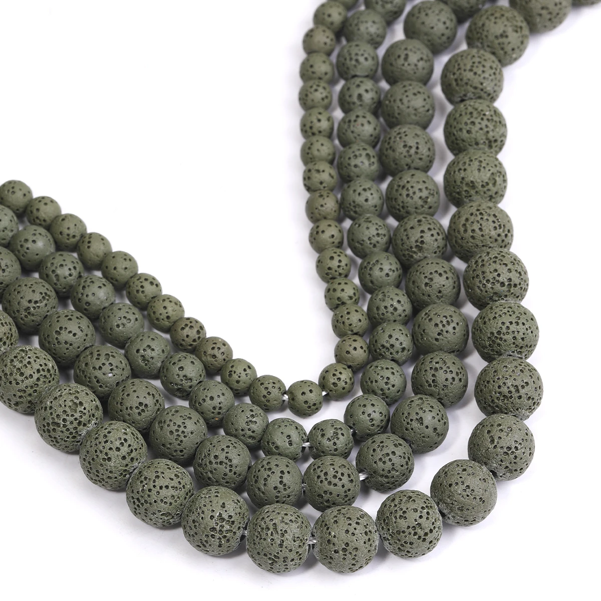 عميق الأخضر الحمم الحجر الطبيعي الجولة السائبة الخرز صنع المجوهرات الحرف سوار ذاتي الصنع قلادة اكسسوارات تجار الجملة 6/8/10/12 مللي متر #5