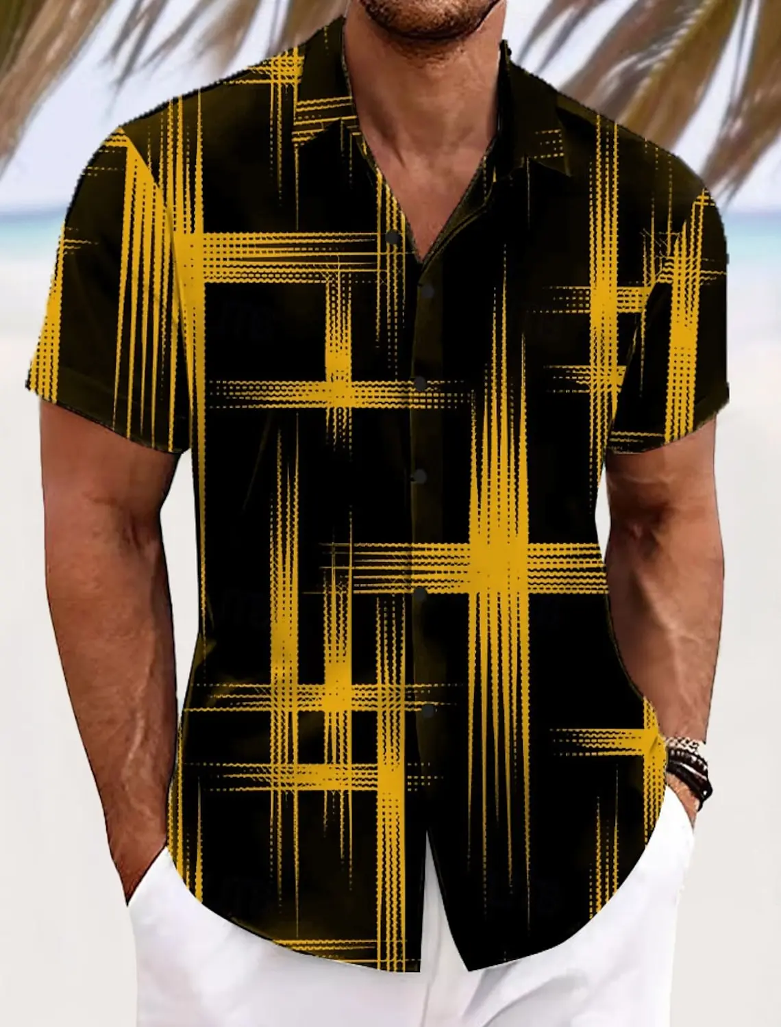 

Мужская рубашка в клетку с геометрическим сеткой и градиентом цвета, рубашка на пуговицах, модная повседневная рубашка с отложным воротником и 3D принтом