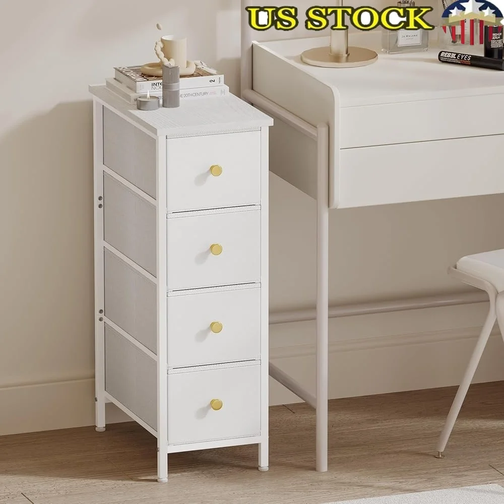 

Narrow Storage Cabinet Slim Fabric Dresser 4 Drawers Small Spaces Nightstand Bathroom Bedroom Organizer Multi-Functional Unit