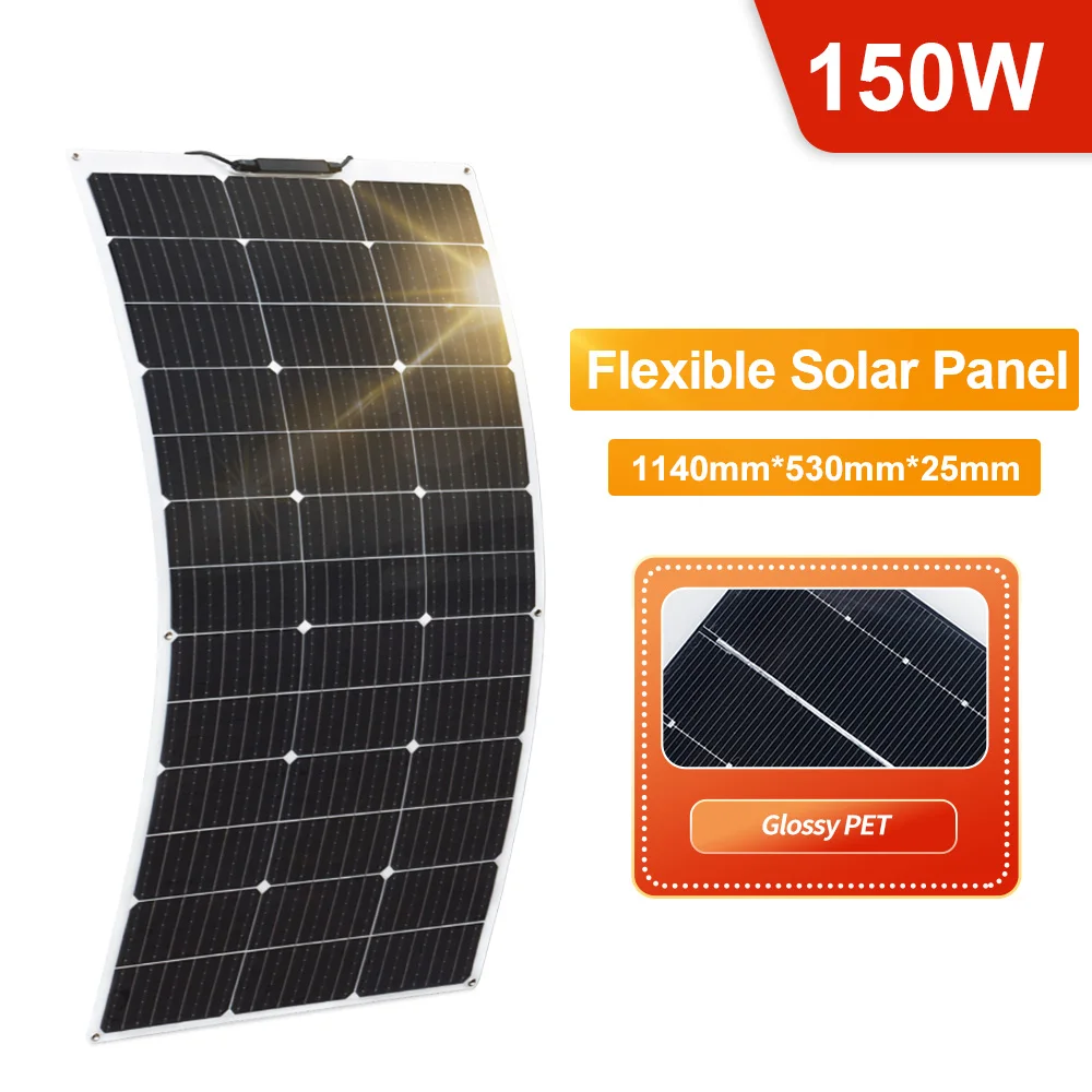 XINPUGUANG 150W 120W 100W 50W Flexible Solar Panel 18v solar charge 12V battery charger system kit for motor home camper balcony