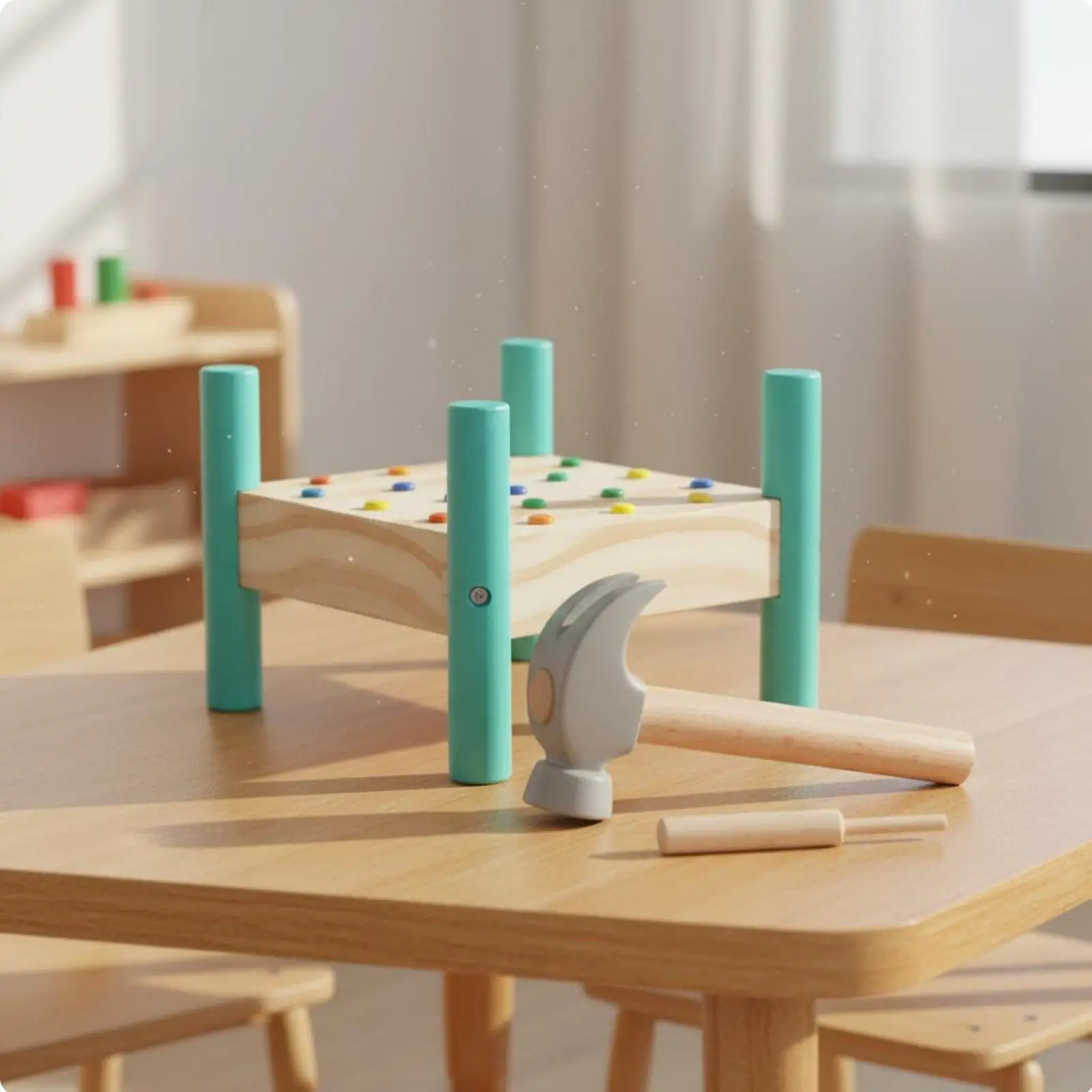 Toddler Hammering Board Wooden Toy for Fine Motor Skills and Logical Thinking Preschool Educational Game for Boys Girls