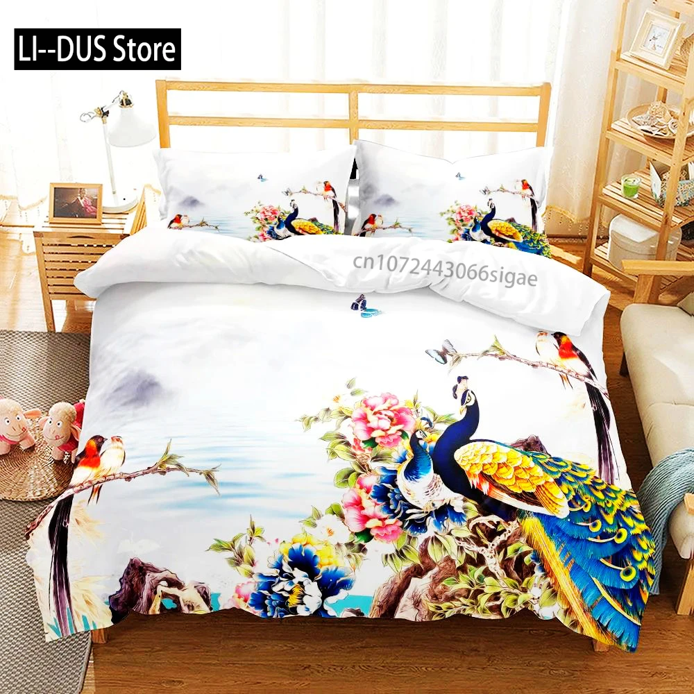 

3pcs Graceful Peacock Art 3D Bedding Set Single Twin Double Queen King Cal King Size Bed Linen Set Washed Cotton Duvet Cover