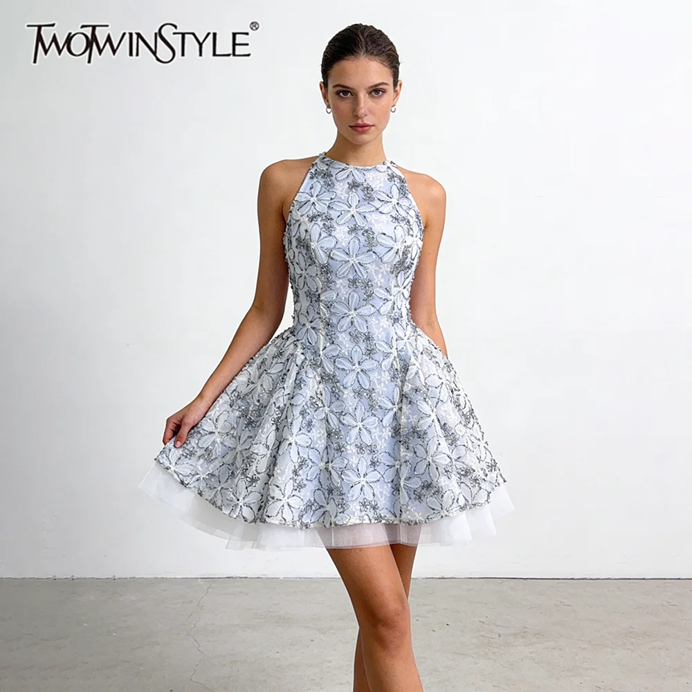 Новое женское мини-платье TWOTWINSTYLE с цветными блоками, облегающее, с сетчатыми вставками, круглым вырезом, без рукавов, с пэчворком и бисером