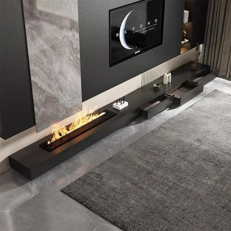 Embedded Fireplace Floor Cabinet Minimalist Black Slate TV Stands Luxury Living Room Furniture Drawer Storage Decorative Cabinet