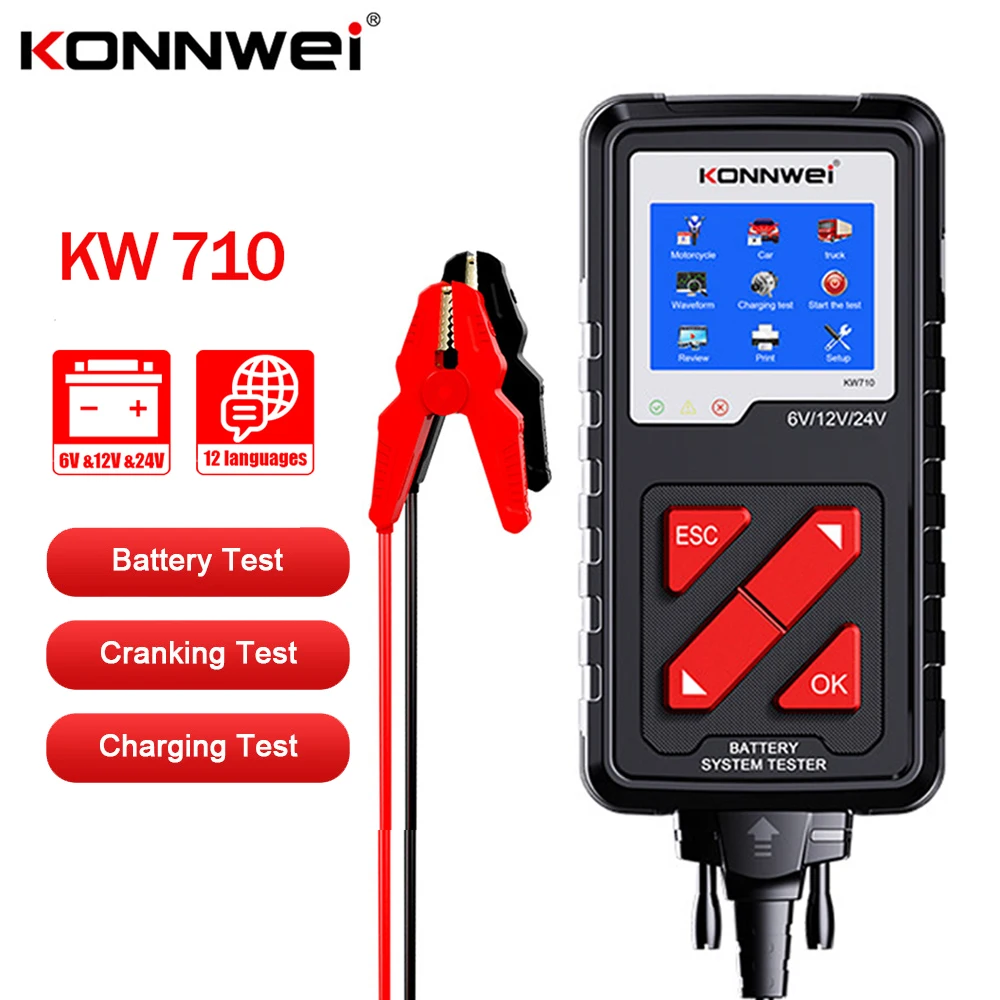 

KONNWEI KW710 Car Battery Tester 6V/12V/24V Motorcycle Auto Car Truck 100-2000CCA Battery Load Tester Charging Diagnostic Tool