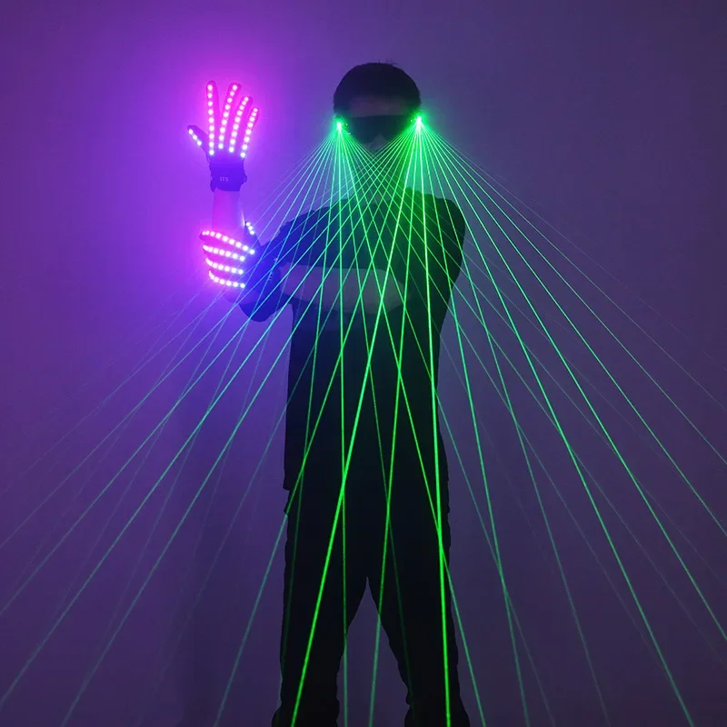 Green Light Laser Glasses Glowing Gloves Adult Men Women Nightclub DJ Party Supply Rave Wear LED Dancer Stage Accessories