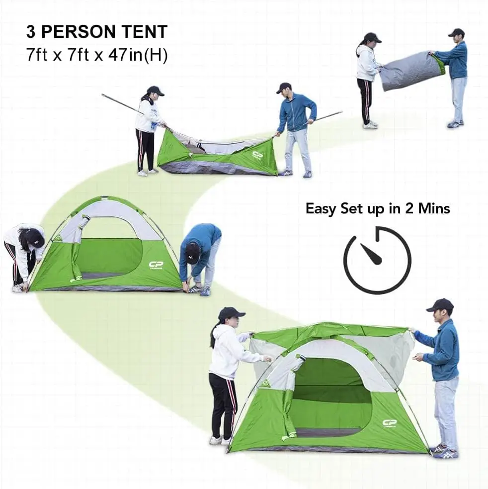 CAMPROS CP 3 Person Tent - Dome Tents for Camping, Waterproof Windproof Backpacking Tent, Easy Set up Small Lightweight Tents