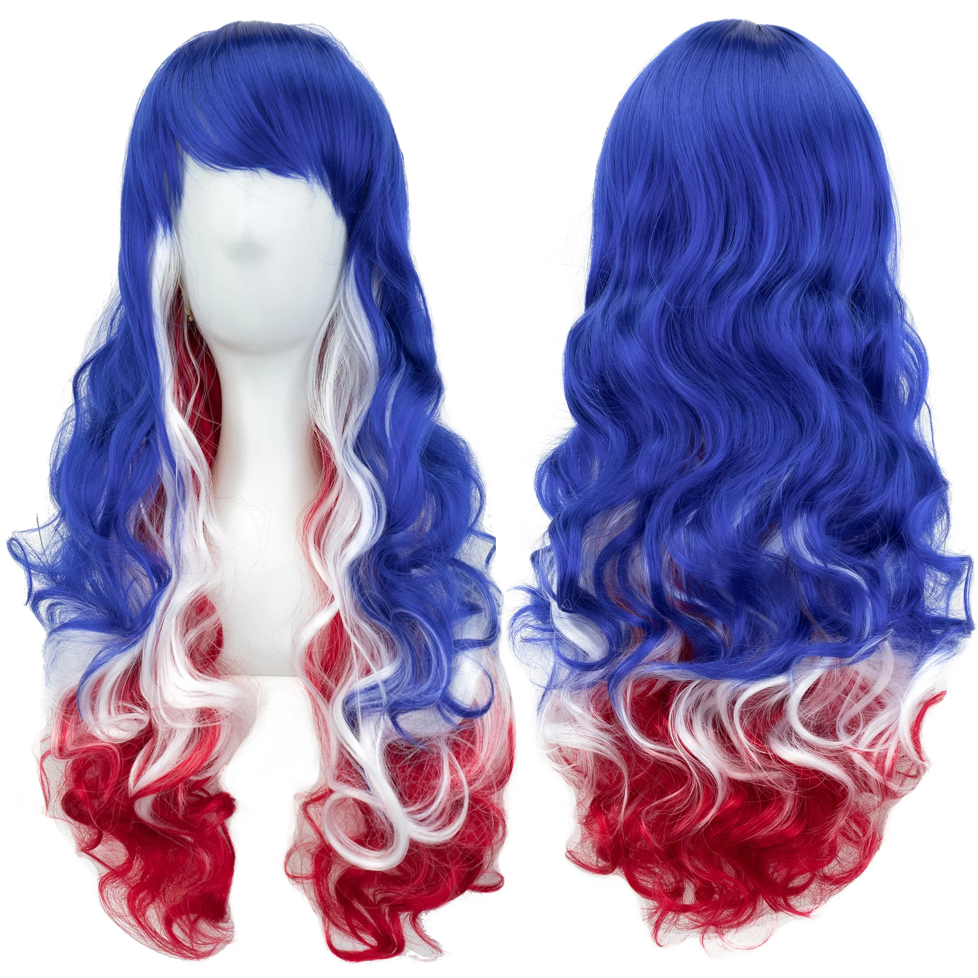 Soowee Synthetic Hair Red Yellow Red Ombre Color Hair Cosplay Wigs with Bangs Halloween Costume Wig for Women