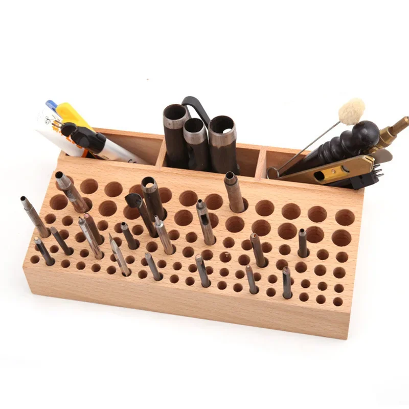 46/98 holes Pine Wooden Leather craft Rack Stand DIY Carving Punching Tools Holder Organizer Storing Leather Tool Storage Box