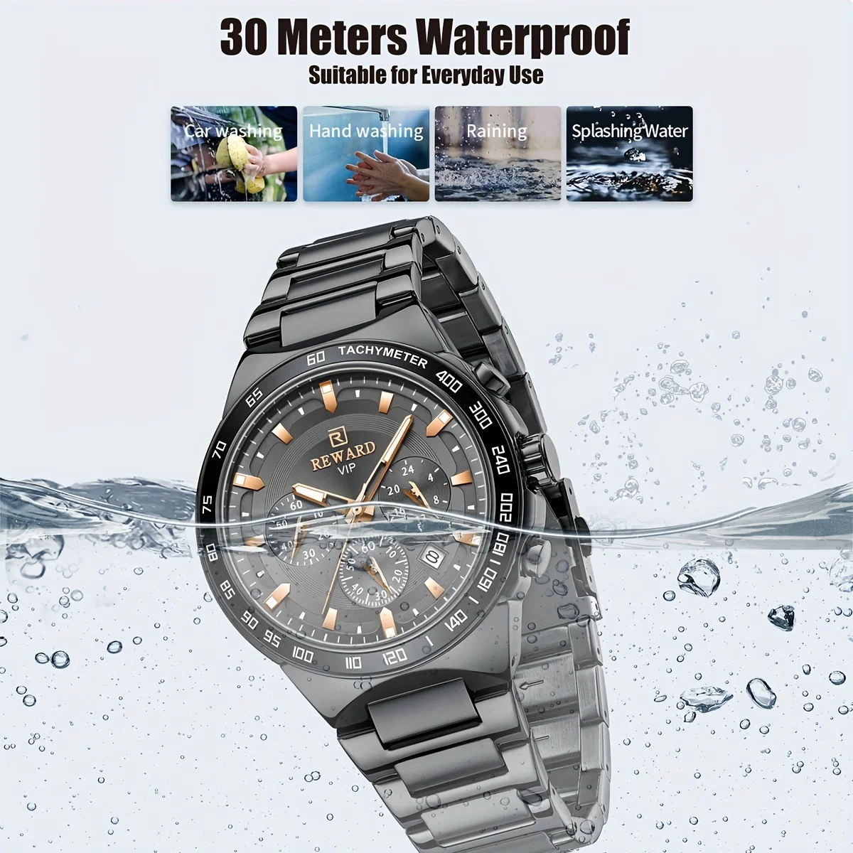 Reward Hot Sale REWARD VIP black Quartz Watches for Men Sport Chronograph Luminous Waterproof Wrist Watches Stainless Steel Wris