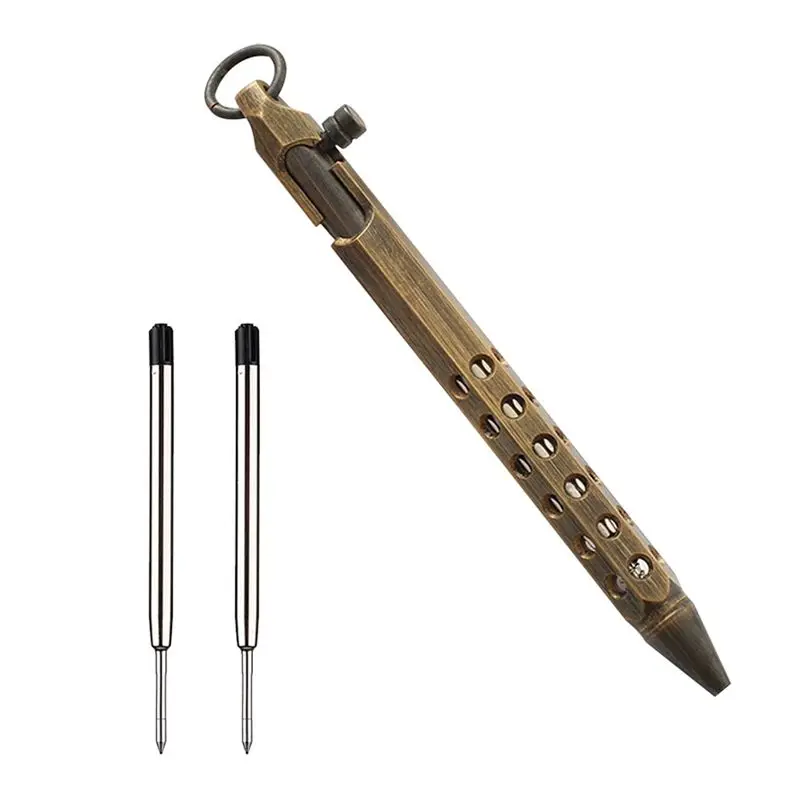 A72P Bolt Action Pen Solid Brass Pen Metal Pen with 2 Black Ink Refills,With Present Box for Graduation,Birthday(Retro B)