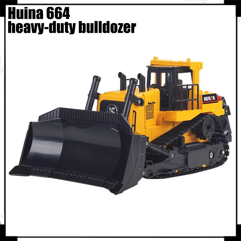 Huina 664 Remote-Controlled Heavy-Duty Bulldozer Track Type Alloy Engineering Bulldozer Electric Shovel Model Boy Toy Gift