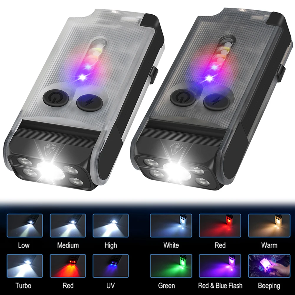 Pequena lanterna poderosa com cabeça bidirecional Clip, gira, luz de trabalho buzzer, rotação de 180 °, lâmpada de alarme de emergência para a noite