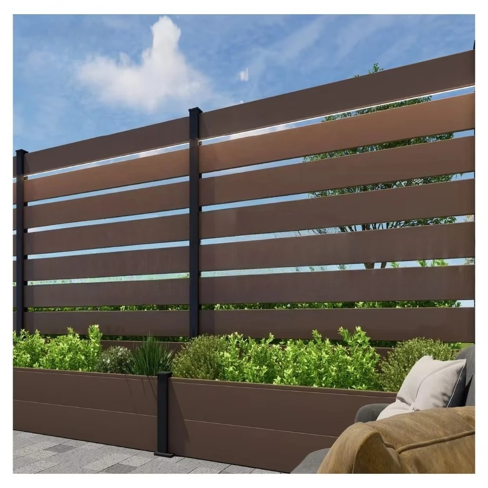 Brown Led Lights Modern Fancy Diy Aluminum Ornamental Garden Square Tube Wood Wpc Composite Fence 8 10 Ft 6 Feet
