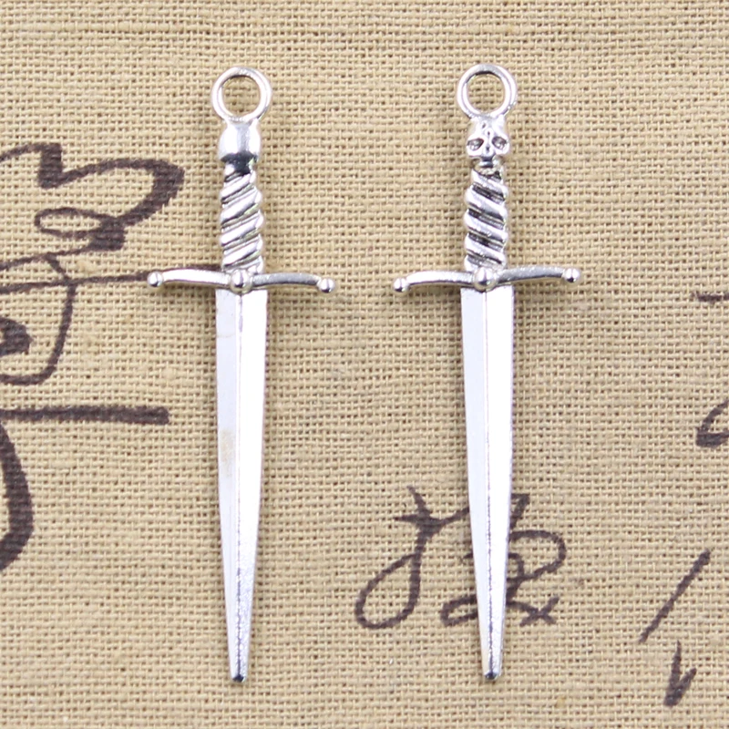 12pcs Charms Skull Sword 58x18mm Antique Silver Color Pendants DIY Crafts Making Findings Handmade Tibetan Jewelry