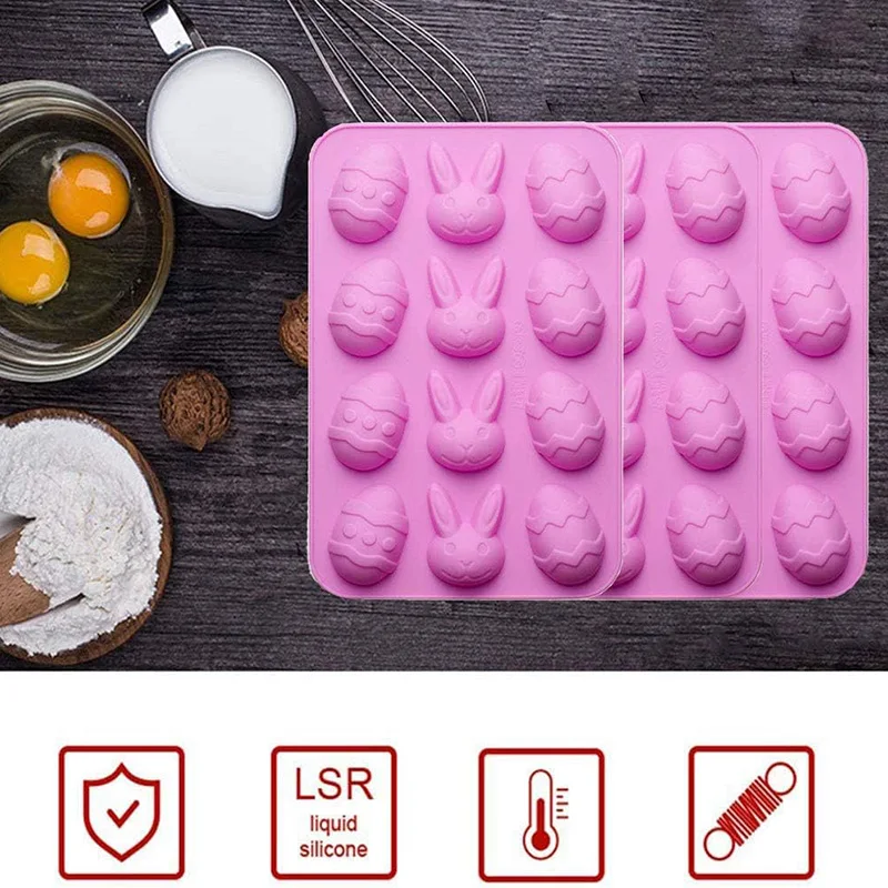 1Pack Easter Egg and Bunny Silicone Molds Tray for Chocolate Candy Gummy Ice Cube Jello Jelly Cake Mini Soap Wax Crayon Melt