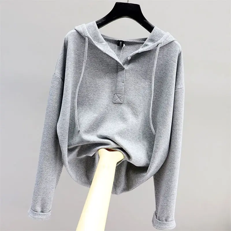 Extra Large 300 Pounds Loose Slimming T-shirt for Women\'s Spring Summer Fashionable Thin Hooded Jacket Versatile Long Sleeve Top