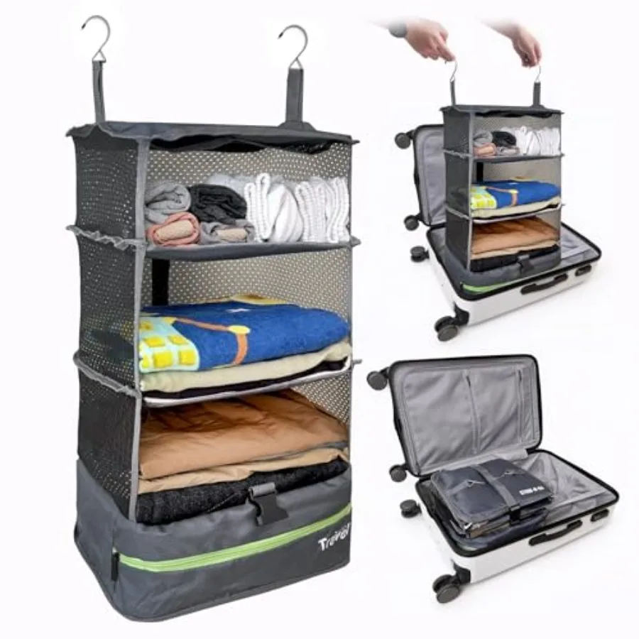 

Stow-N-Go Packing Organizer for Luggage Portable Hanging Travel Shelves Carry-On Closet Hanging Packing Cubes Collapsible Carry