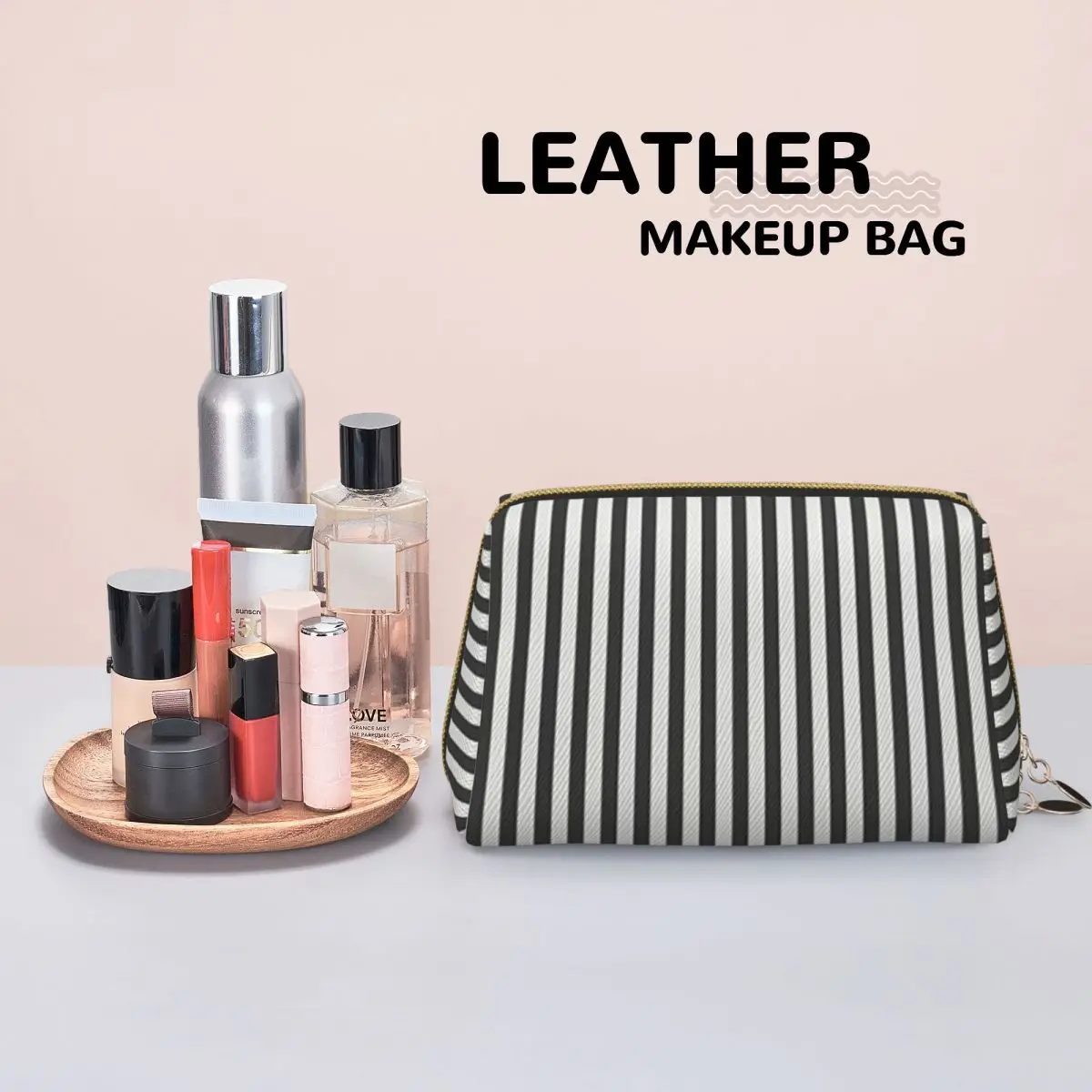 Vertical And Horizontal Diagonal Stripe Design Pattern Women Cosmetic Bags Travel Makeup Organizer Pouch Toiletry Storage