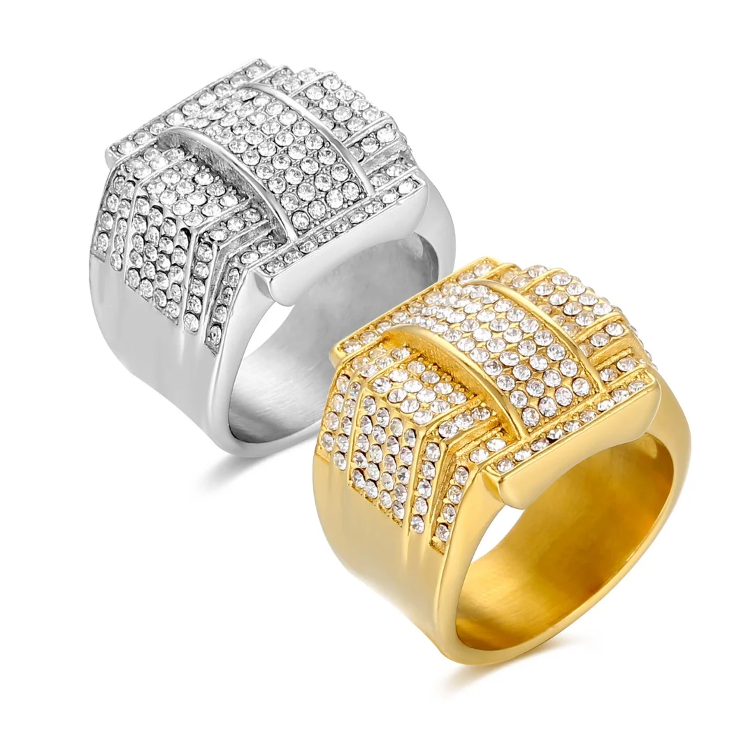 

Men's Cross Ring 20mm Large Gold Silver Color Stainless Steel Crystal Zirconia Big Rapper Rings for Man Hip Hop Luxury Jewelry