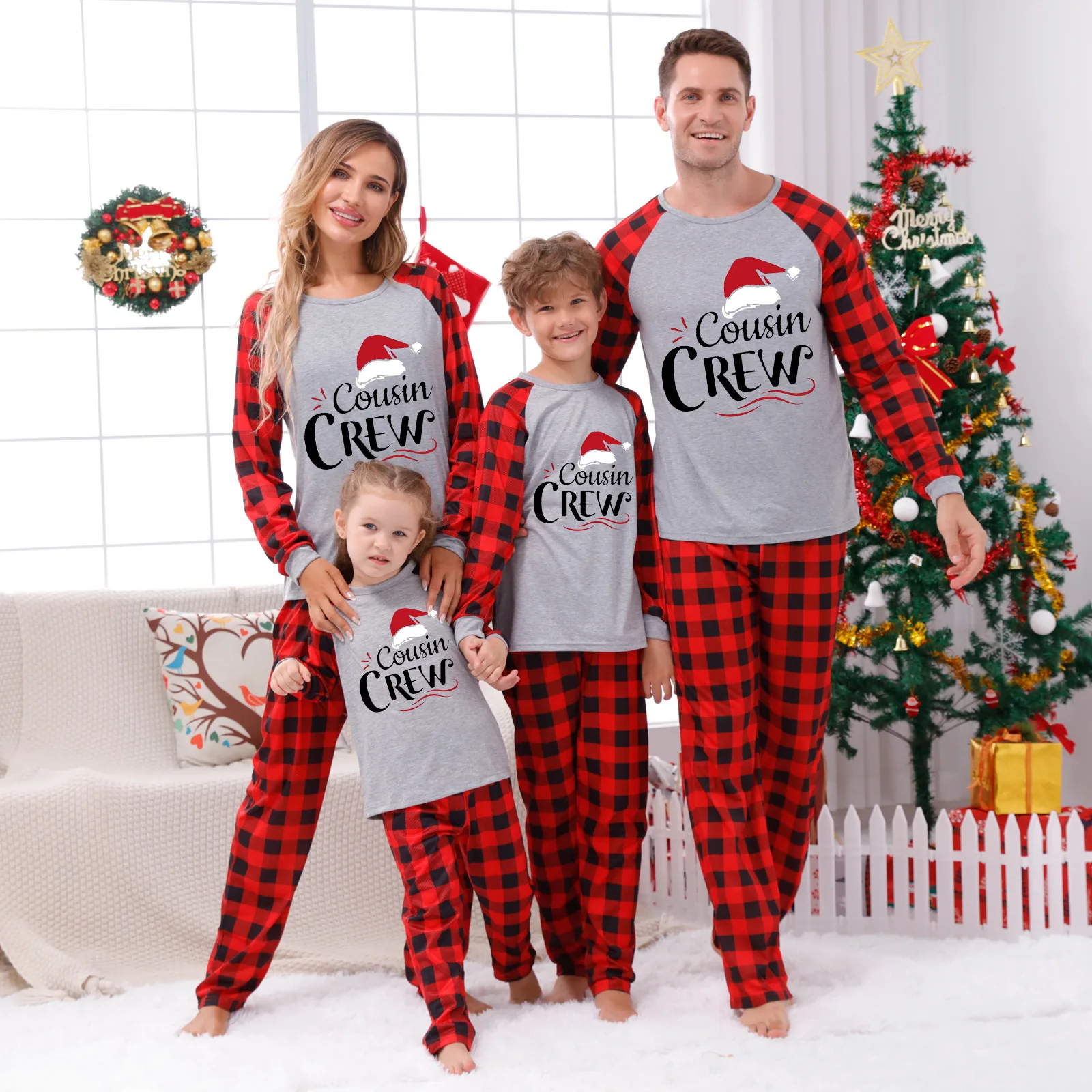 PatPat Christmas Wool Gingerbread Man Print Long Sleeve Pajama Set With Pocket Family Matching Sleepwear