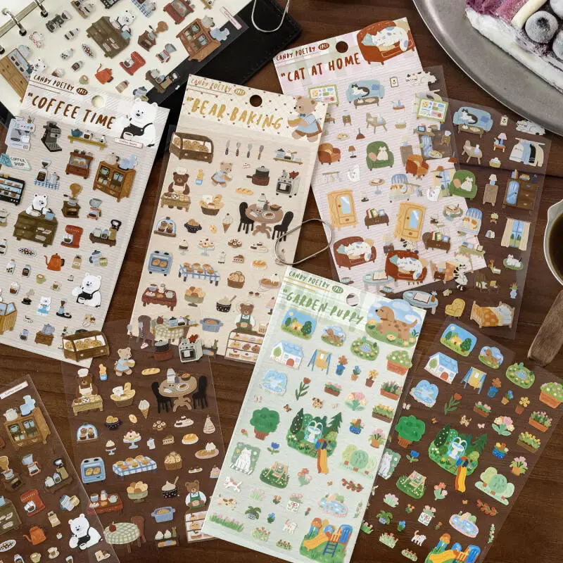 

Card Lover 2 Pcs [Paper Hours Series] Cats at Home Garden Dog Vintage Decorative Stickers Art Coated Paper for Journal Scrapbook