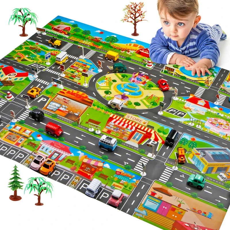 Kids Educational Play Mat City Traffic Car Signs Road Parking Large Map Baby Climbing Playing Mats English Play House Game Mat