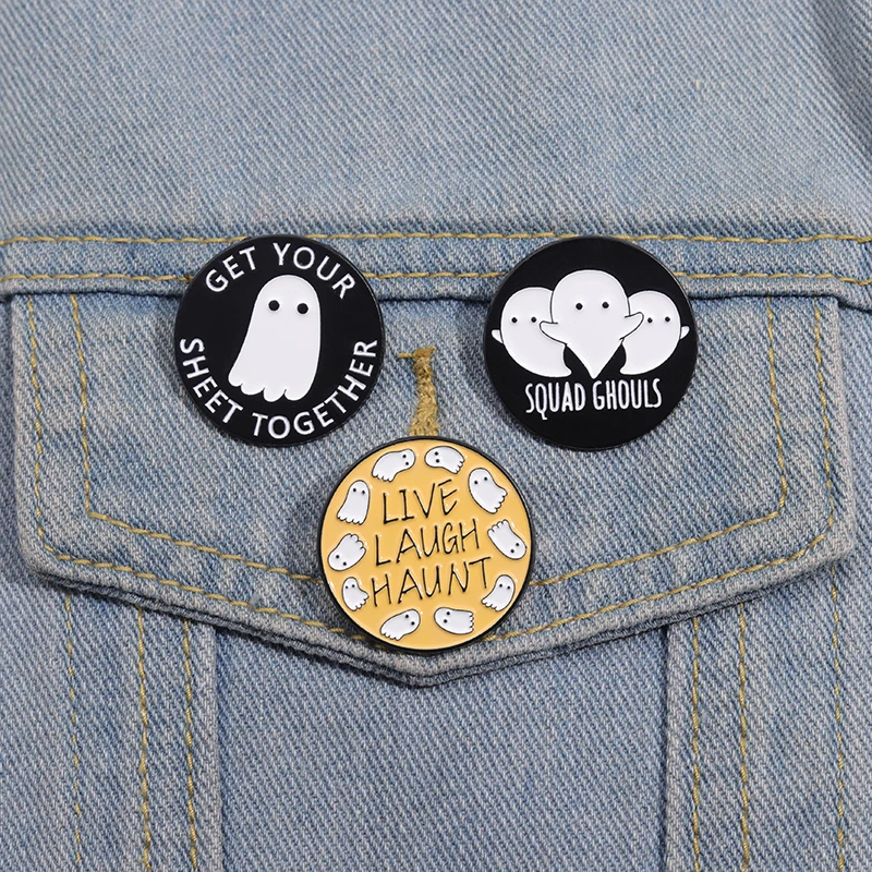 Squad Ghouls Ghost Enamel Pins Halloween Punk Boo Metal Brooches Backpack Lapel Badge Accessories Gift for Friends Wholesale