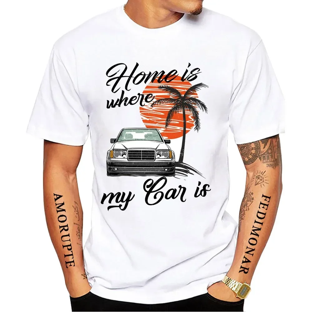 New Summer Fashion Men Short Sleeve W124 & Quot; Dirty Style T-Shirt Boy Sport Casual White Tops Vintage Car Hip HopTees image 2