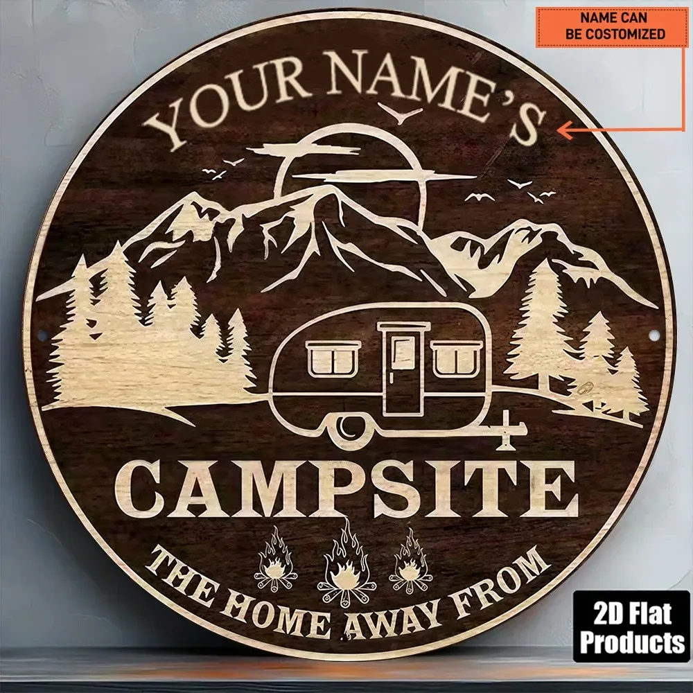 CIFbuy Custom Campsite Round Metal Sign,Personalized RV Camping Wall Decor (Only For Decoration)