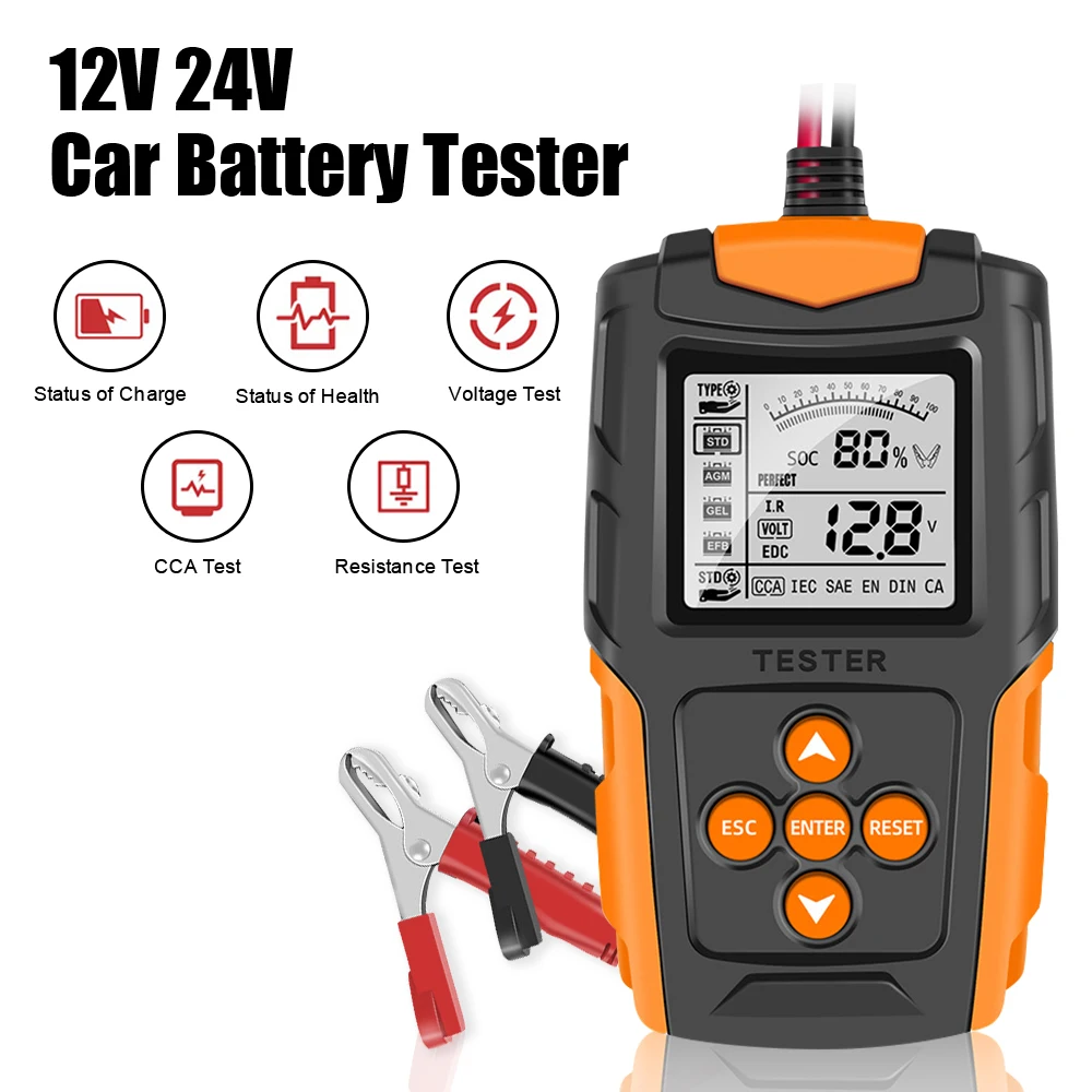 Cranking Charging Tool Auto Diagnostic Tools Battery Analyzer Car Battery Tester 12V 24V For Wet/GEL/Lead-acid Battery CCA