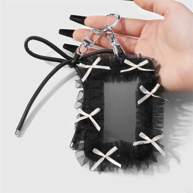 2026 New Lace Pu Photocard Holder,Gothic Credit Card Sleeve Pendant Keychain Badge Holder for Student Card Cards Card
