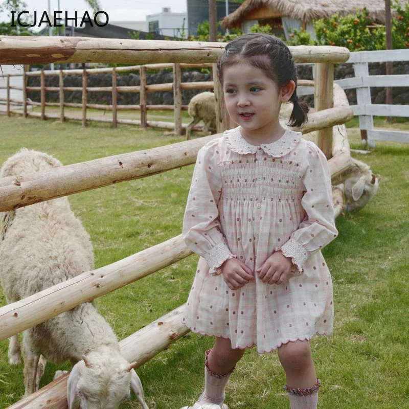 ICJAEHAO 2024 Toddler Girl Clothes Smocked Dress for Baby Princess Children Embroidered Outfits Spring&autumn Smocking Costume