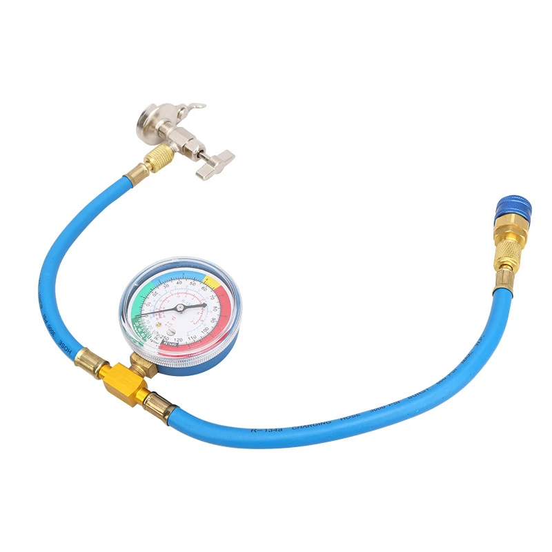 R134a Refrigerant Charge Hose with Gauge, Hose Refrigerant Can Tap with Gauge R134a Refrigerant Charging Hose Piercing Valve
