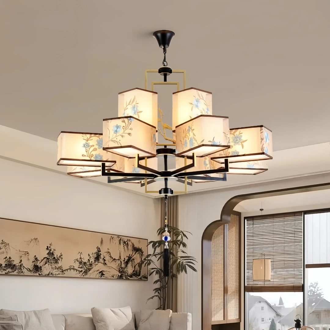 Contemporary Oriental Floral Multi Light Chandelier for Living Room Villa Dining Hall Elegant Traditional Zen Home InteriorDecor
