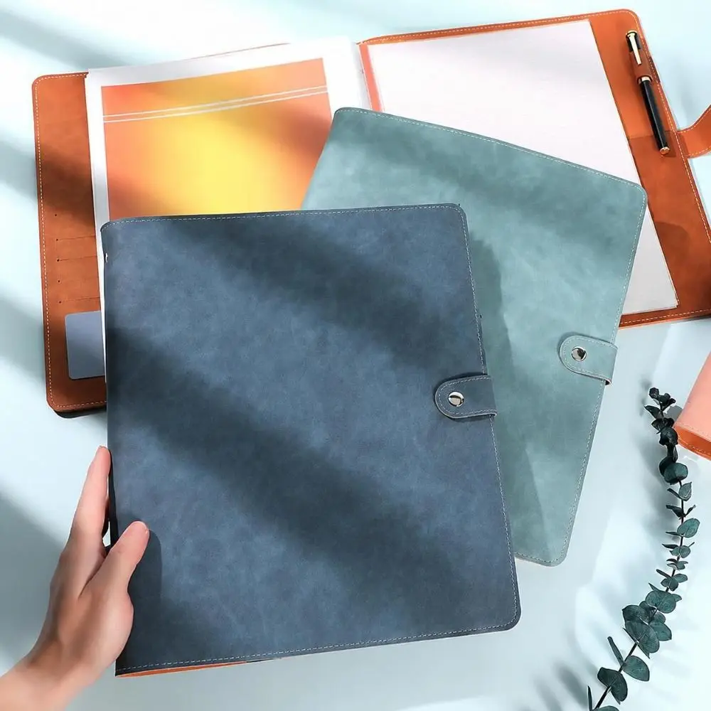 PU Leather Leather A4 Binder Notebook Transparent Inner Pockets Mixed Pocket Layout Document Organizer Album Snap Button Closure