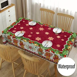 Christmas Gingerbread Candy Cane Tablecloth Winter Festive Party Decor Washable Santa Hat Xmas Table Cloths Dining Table Decor