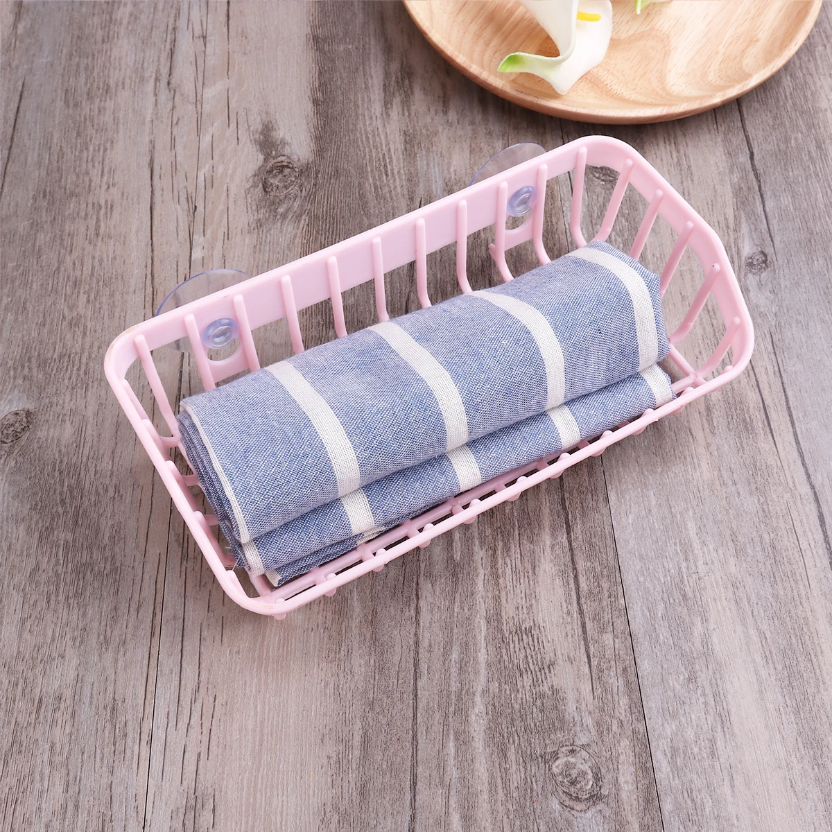 

Suction Cup Rack Bathroom Storage Kitchen Organizer Sink Drainer Wall Mounted Plastic Storage Rack Hollow Design 3Kg
