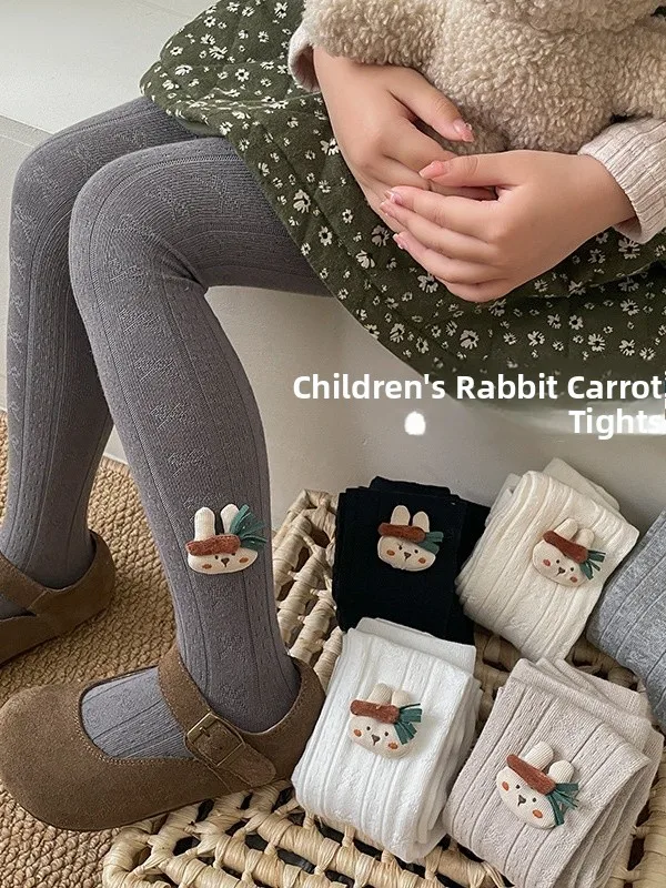 

Весенне-осенние тонкие брюки-комбинезон с принтом кролика для маленьких девочек, милые базовые брюки, модные вязаные штаны для детей
