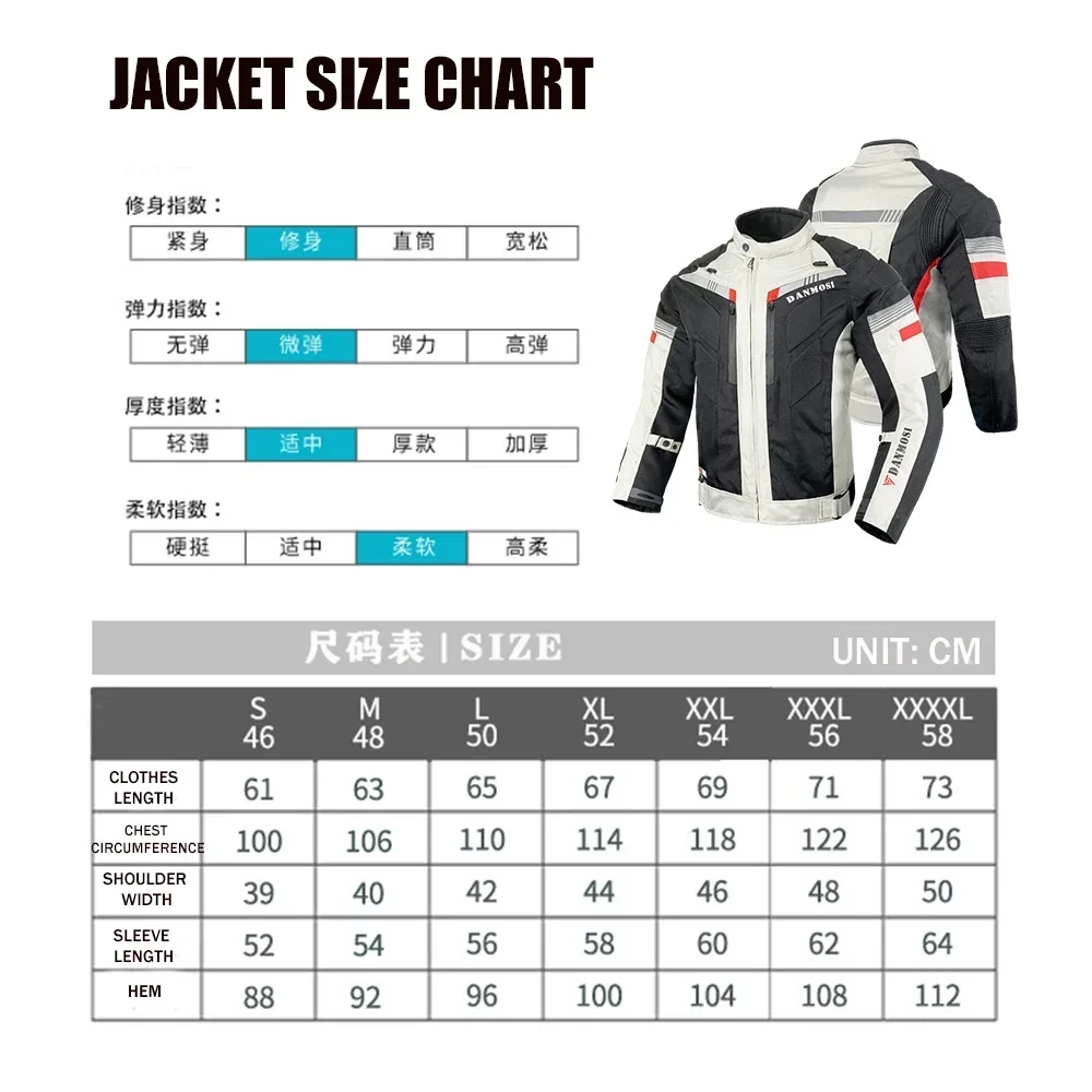 Motorcycle Jacket Men Riding Suit Waterproof Winter Warm Split Type Back Protection Elastic Storage Outdoor Cycling Equipments