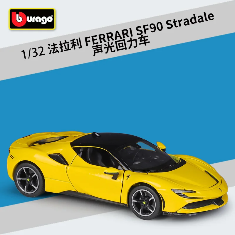 Bburago 1:32 Ferrari SF90 Alloy Sports Car Model Diecast Metal Toy Vehicles Car Model Simulation Sound and Light Childrens Gifts