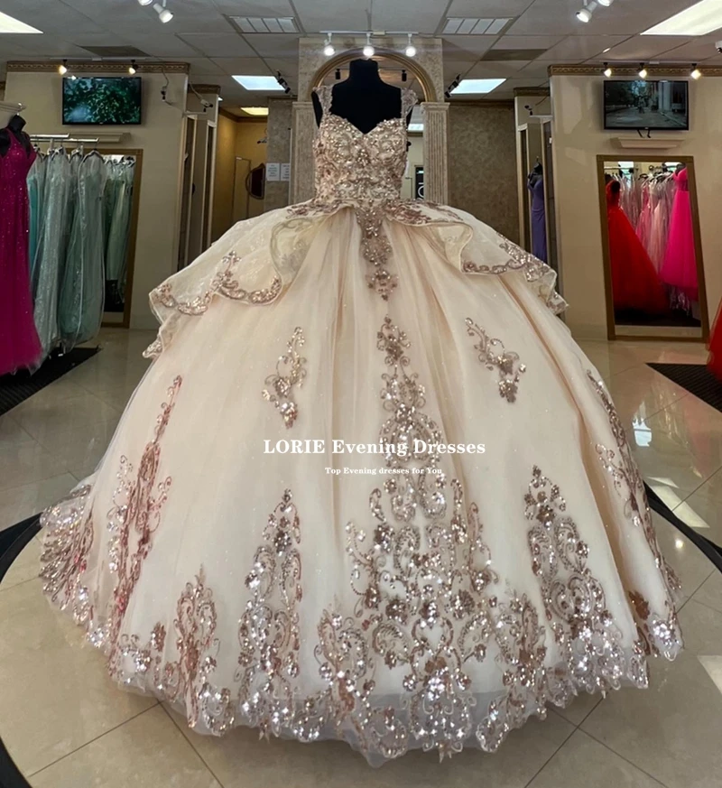 Lorie ชุดเดรสผ้าทูลเลชุดไปงานเต้นรำแบบฉัตรชุดเจ้าหญิง15 quinceanera มีสายรัดที่รัก