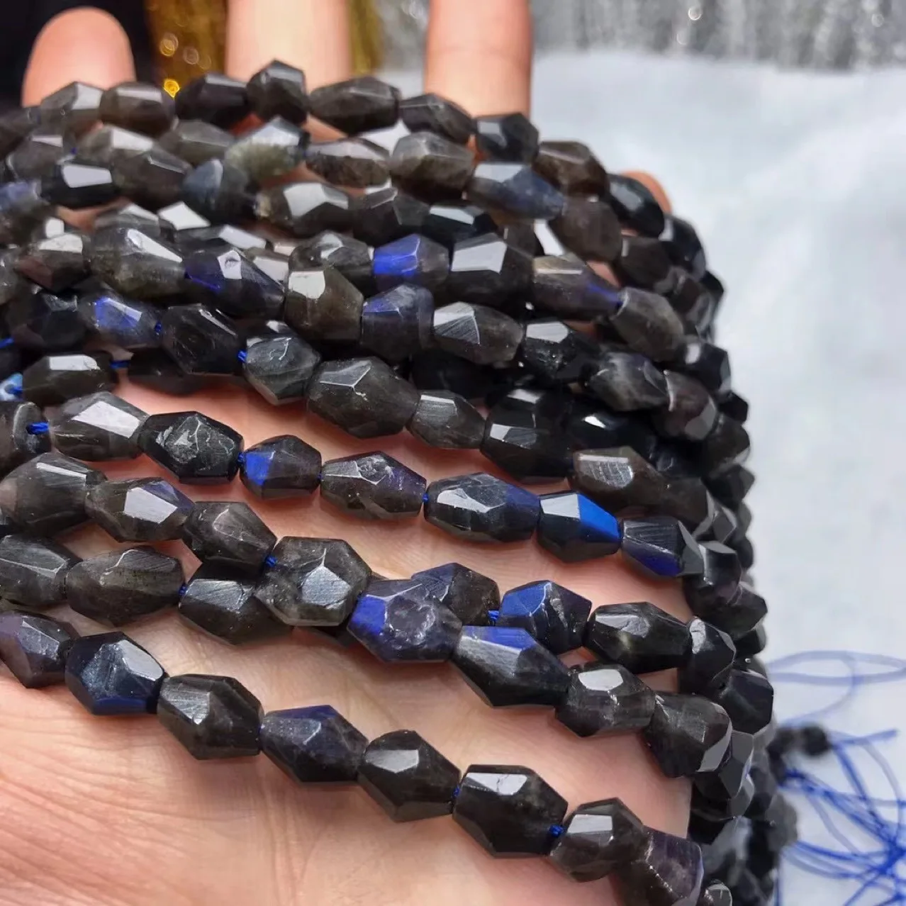 black Labradorite baroque faceted 8-10mm   for DIY jewelry making  loose beads  FPPJ wholesale  nature gemstone