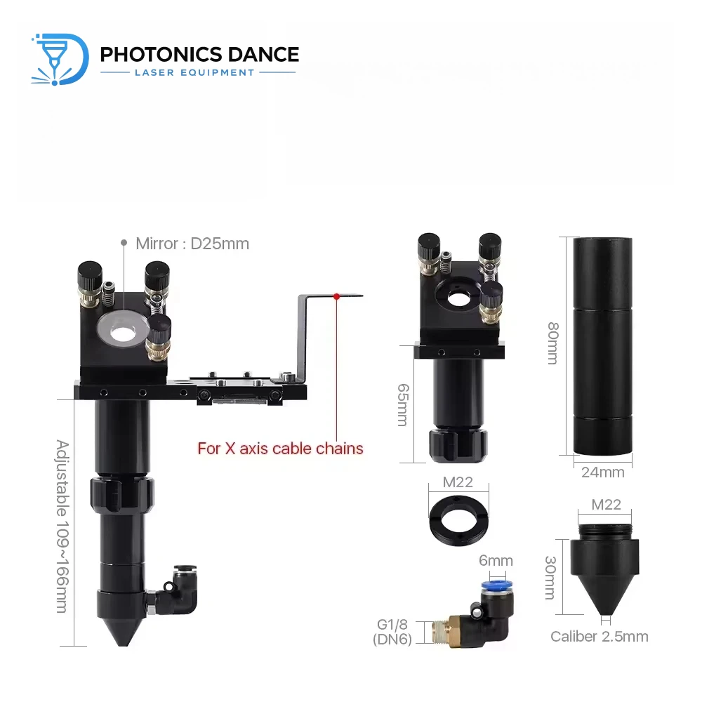 CO2 Laser Head Set Focus Length 50.8/63.5/101.6mm D20 Integrative Mount for Laser Cutting Engraving Machine