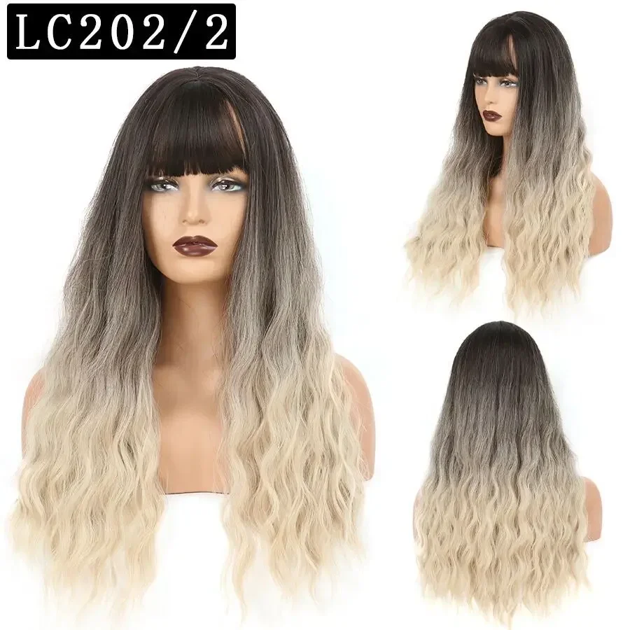 Trendy Long Wavy Wig with Ombre Colors and Fringe Bangs, for European and American Women