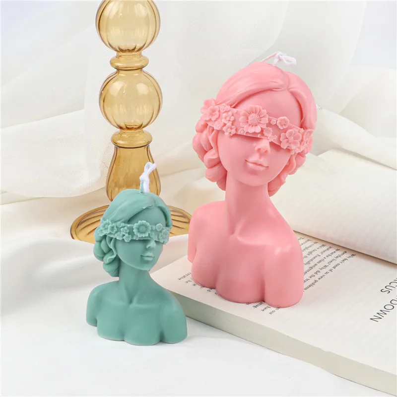 Beauty Body Candle Silicone Mould Shy Blindfolded Female Plaster Resin Baking Mould Big Braided Rose Fragrance Portrait Ornament